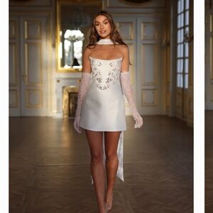 Chic White Embellished Mini Dress